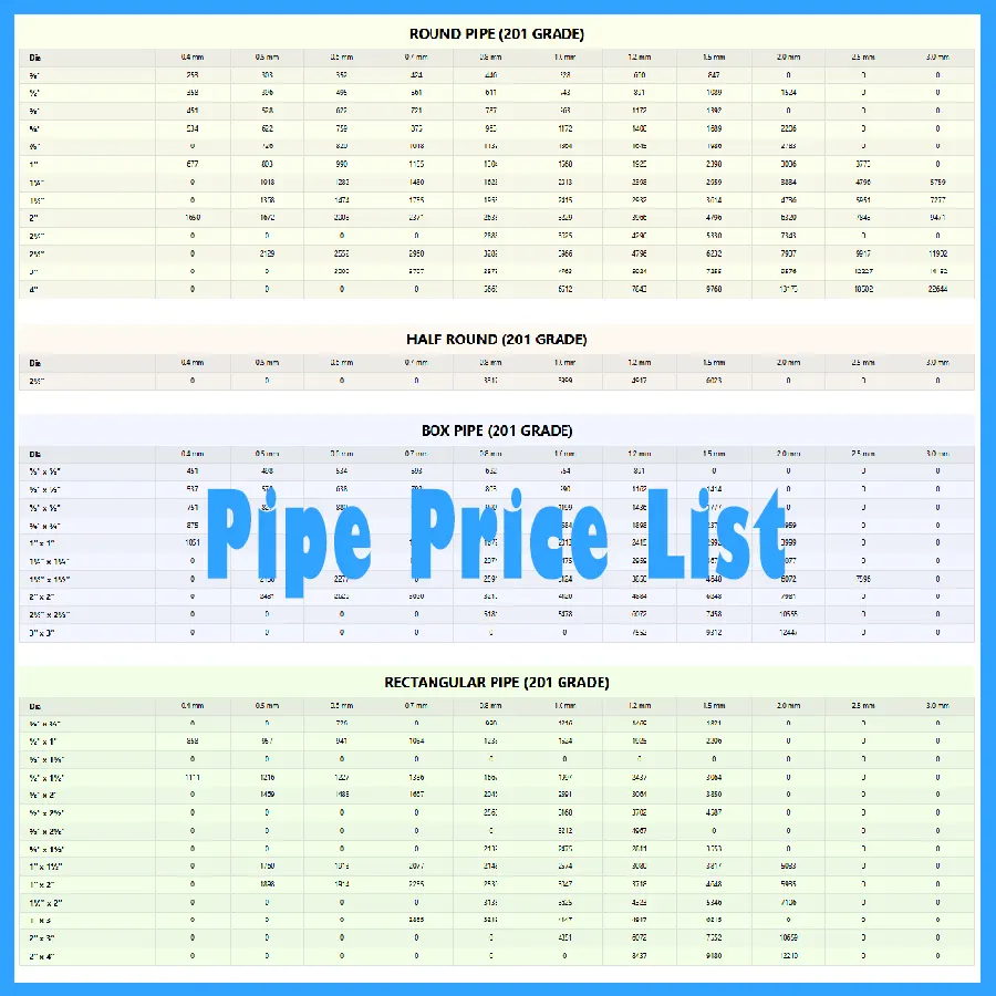 pipe price list
